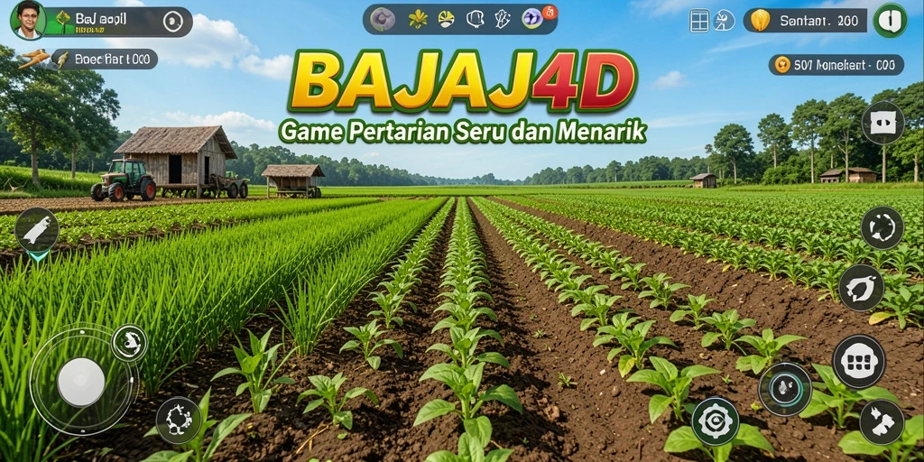 Screenshot gameplay BAJAJ4D menampilkan ladang yang subur dan hewan ternak.