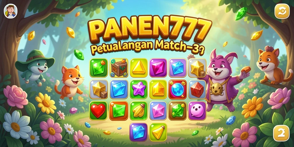 Tampilan utama gameplay PANEN77 dengan kombinasi warna-warni buah-buahan.